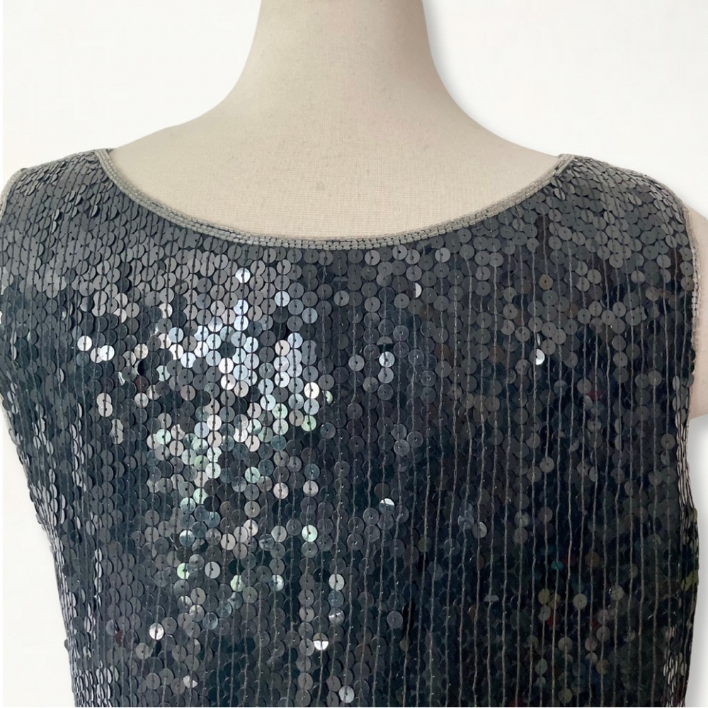 Vintage 100% Silk Full Sequin Geometric Beaded Sleeveless Top Size 12 - Picture 8 of 11
